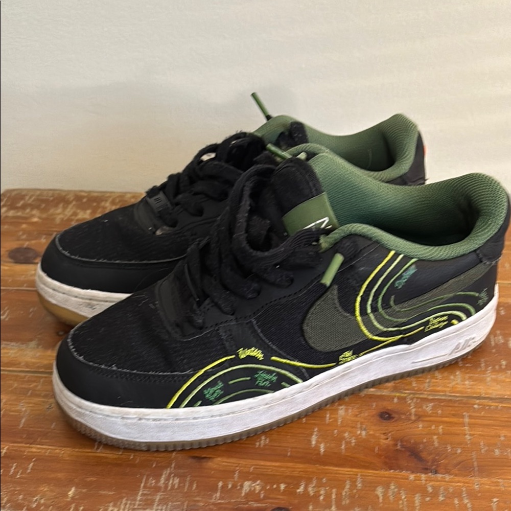 Nike Black and Green Sneakers with Air Force 1 Style